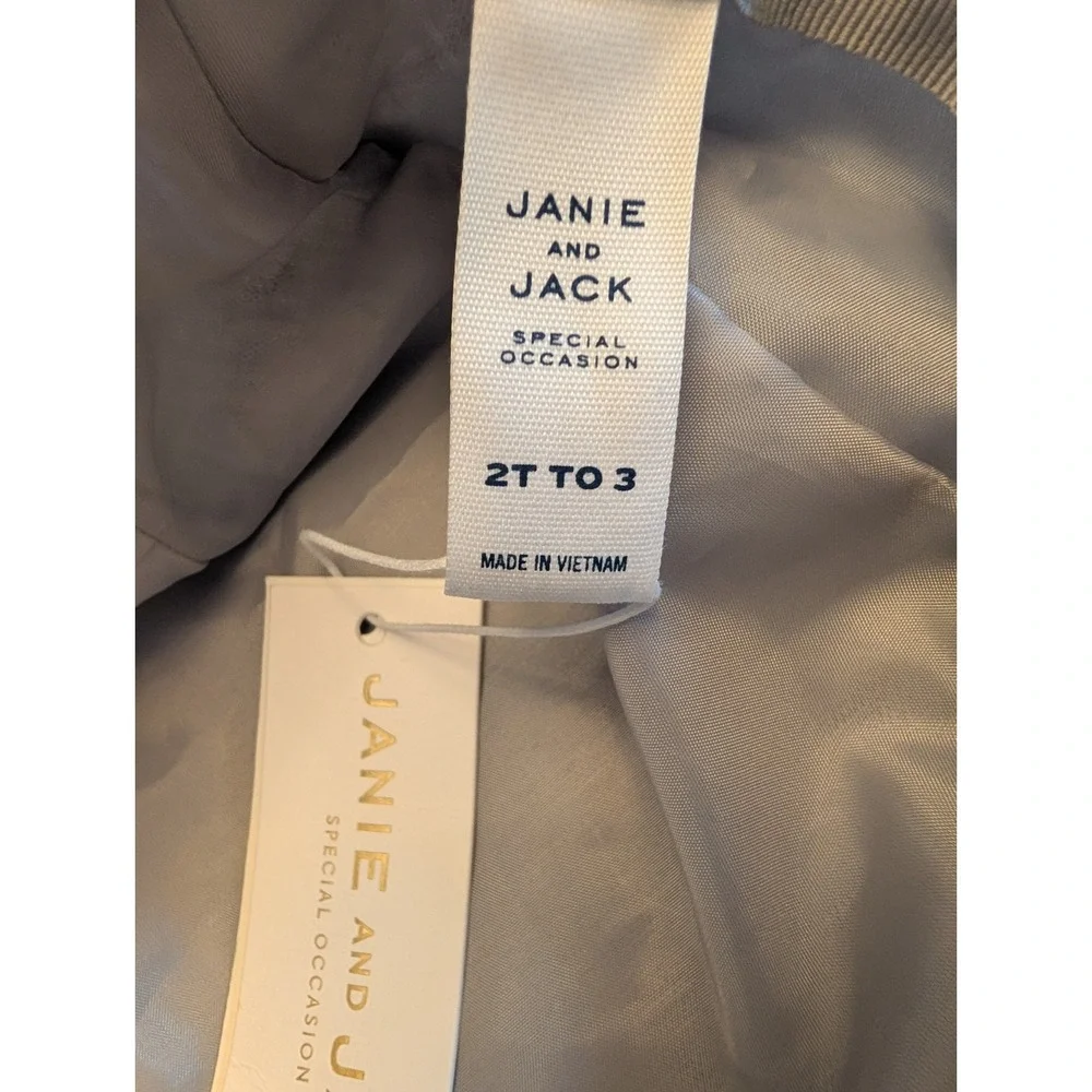 Janie and Jack Boys 2T 3-Piece Suit Set Grey Blazer Pants Cap Outfit Linen Blend